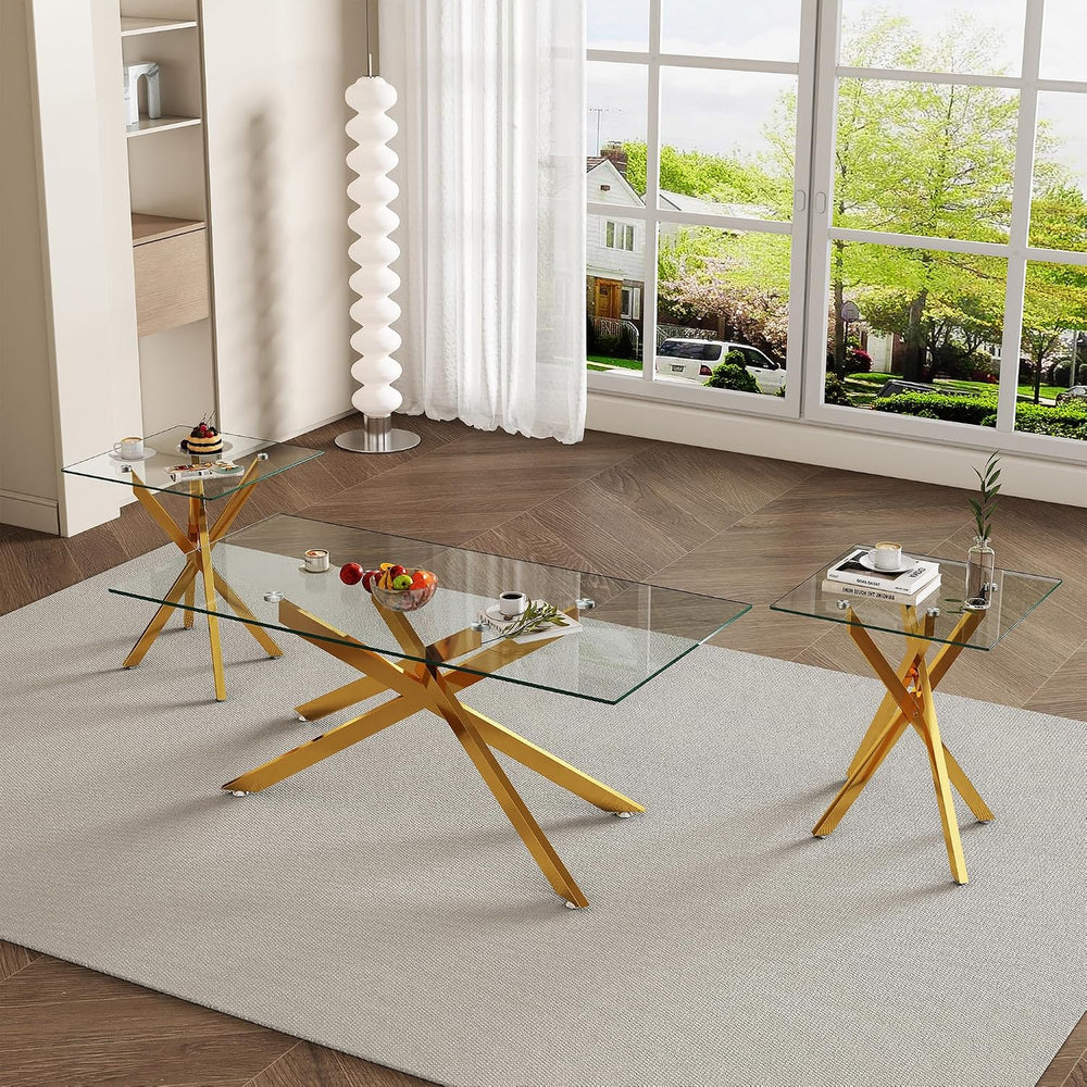 IANIYA Coffee Table Set of 3, Glass Living Room Table Set, 47.2'' Gold