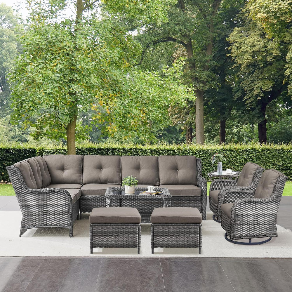 Belord 8 Piece Wicker Patio Furniture Set, Outdoor Swivel Rocker Chairs Set o...