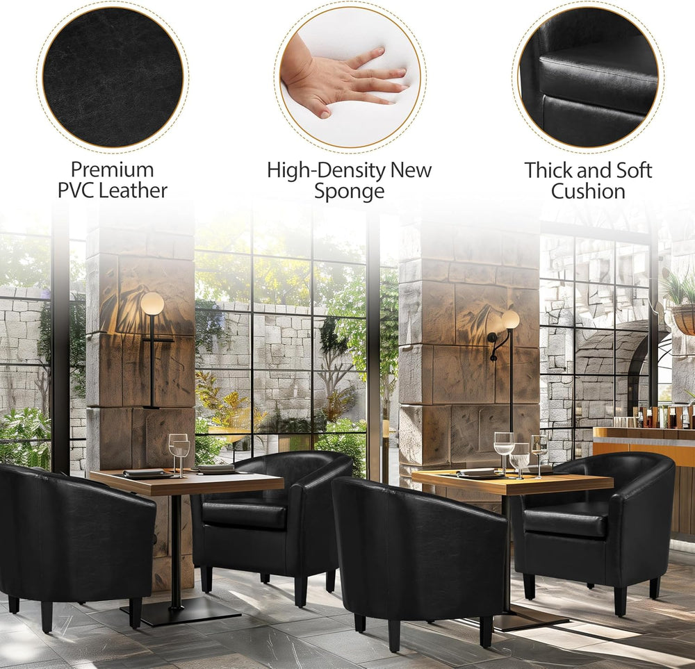 Yaheetech Accent Chairs, Faux Leather Barrel Armchairs, Black