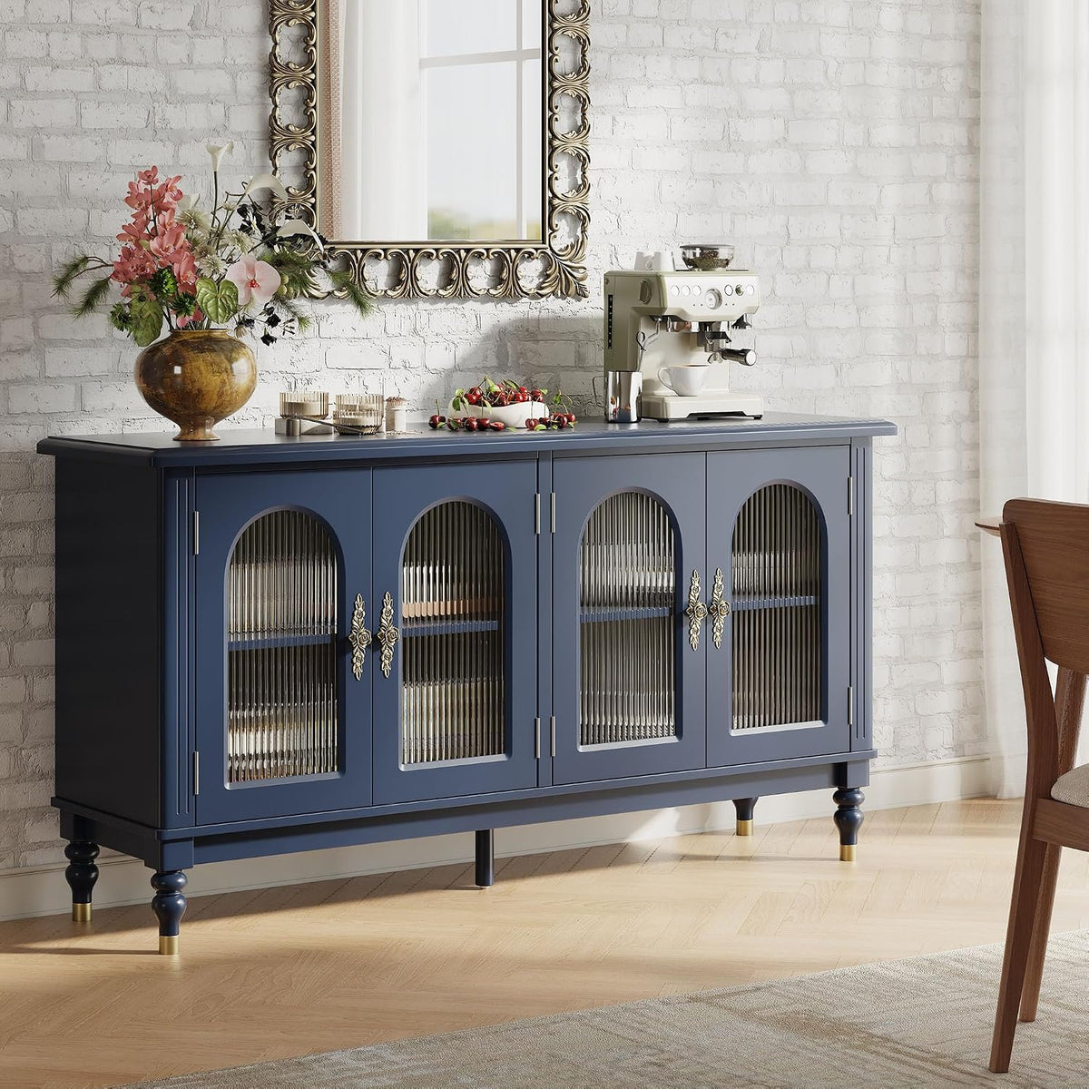 iPormis 59" Arched Sideboard Buffet Cabinet with Storage, Blue