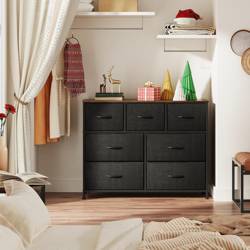 WLIVE Dresser for Bedroom, 7 Drawers, TV Stand, Rustic Brown