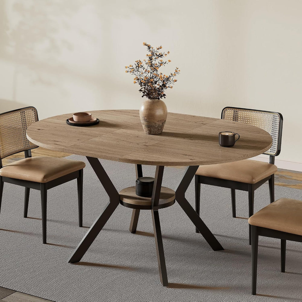 MECHYIN 42"-58" Extendable Round Dining Table for 4-6,with Storage ...