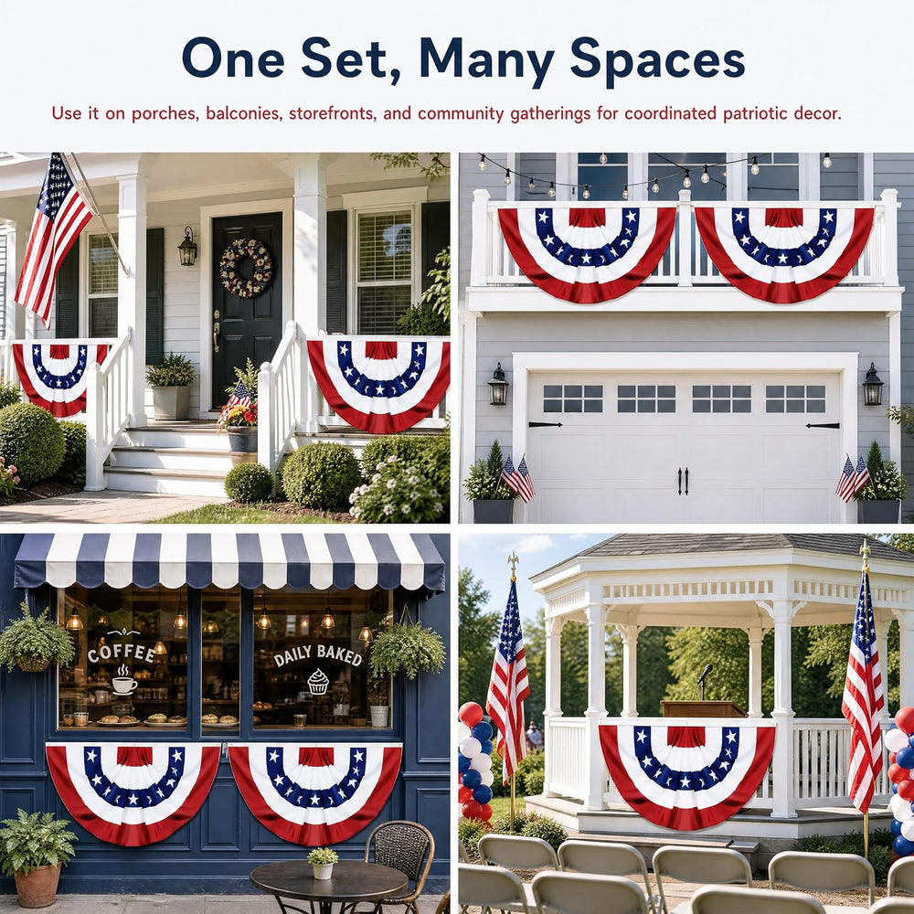 4 Pack USA Pleated Fan Flags - 6x3 FT Large American Flag Bunting for Outside...