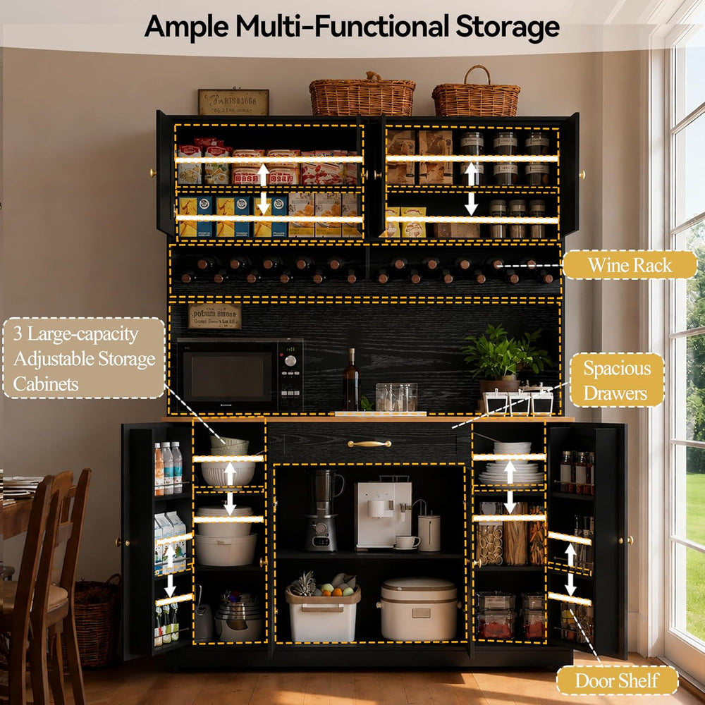 FJTJBSI 72" Tall Pantry Storage Cabinet with LED Light 55" Wide Kit...