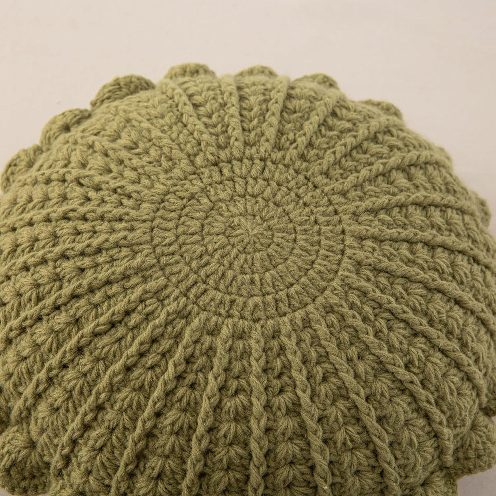 Knitted Throw Pillow Round Couch Pillow (Olive Green, 18inch)