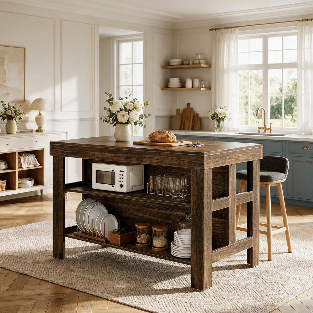 Tribesigns Kitchen Island with Storage Shelves (Rustic Brown)