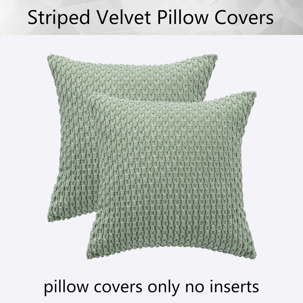 Kevin Textile Soft Corduroy 28x28 Inch Pillow Covers 2 Pack, Sage Green