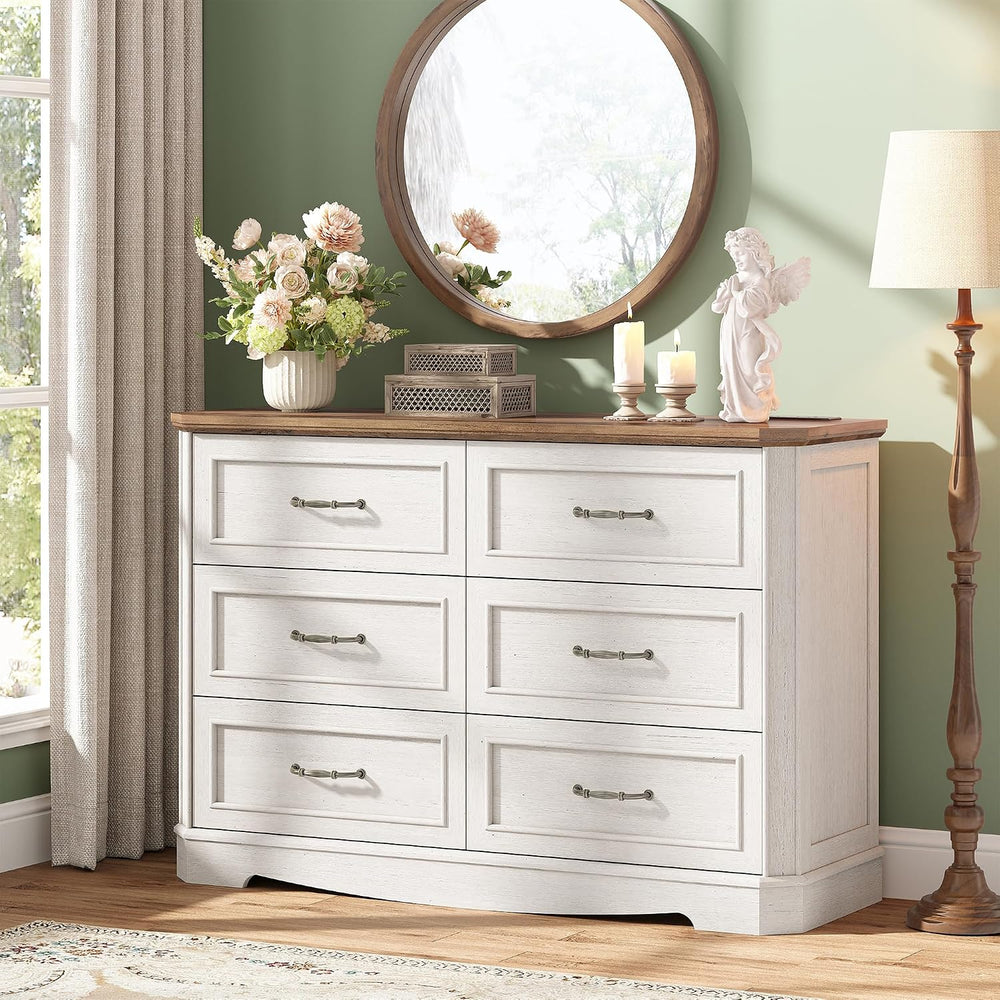 Maupvit 47" Farmhouse 6 Drawers Dresser for Storage,Wide Metal Handle, S...