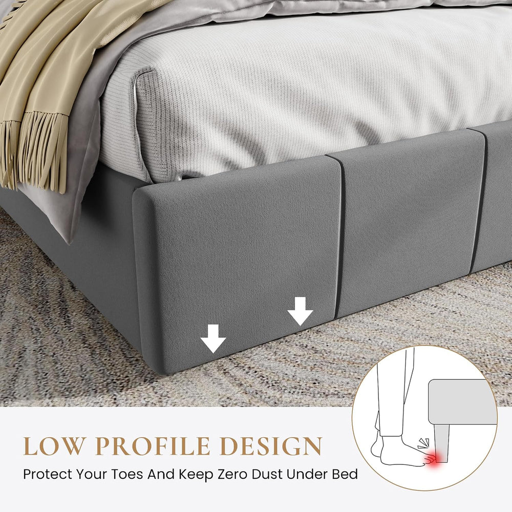 SHA CERLIN King Size Bed Frame, Velvet Upholstered Platform Bed, Grey