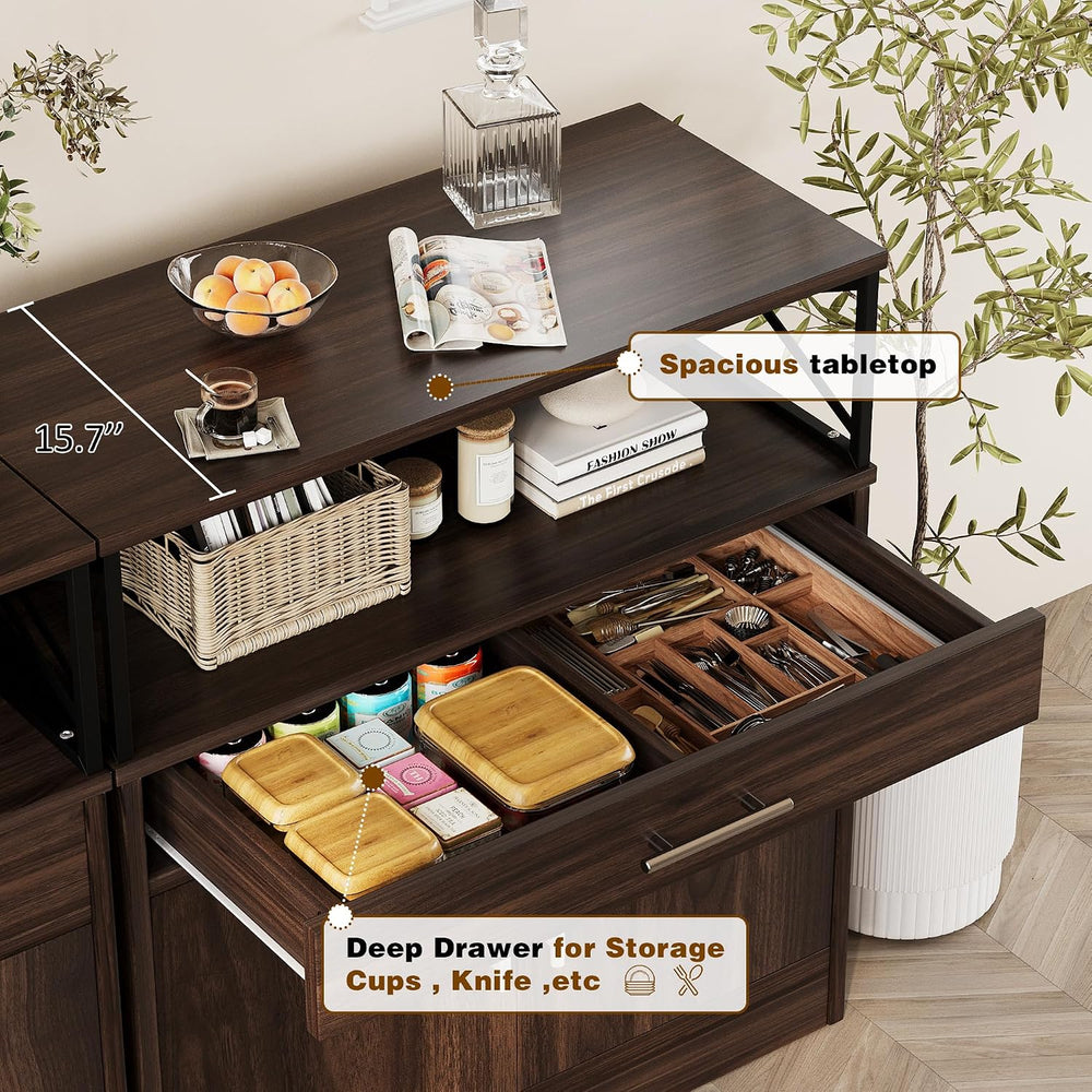 Vongrasig Coffee Bar Cabinet, Farmhouse Kitchen Storage Cabinet with Adjustab...