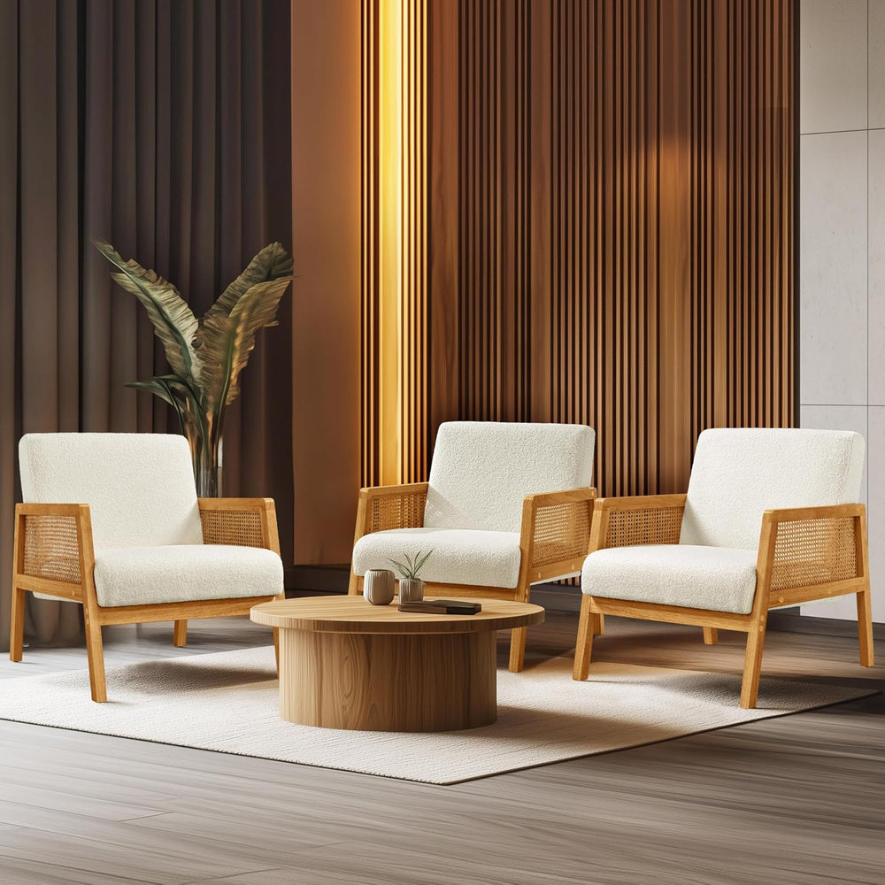 Yaheetech Rattan Accent Chair, Boho Vintage Armchair, Ivory