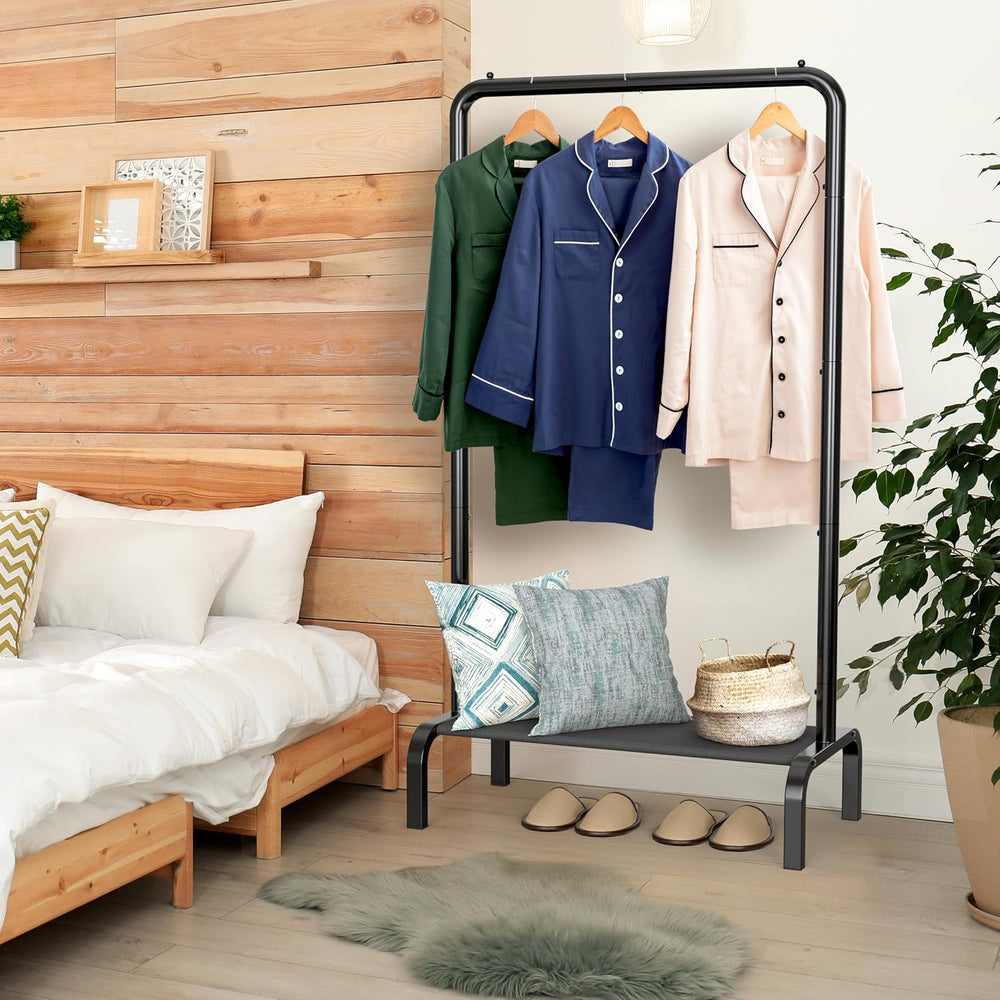 Simple Houseware 30" W Narrow Freestanding Garment Rack with Shelves, Black