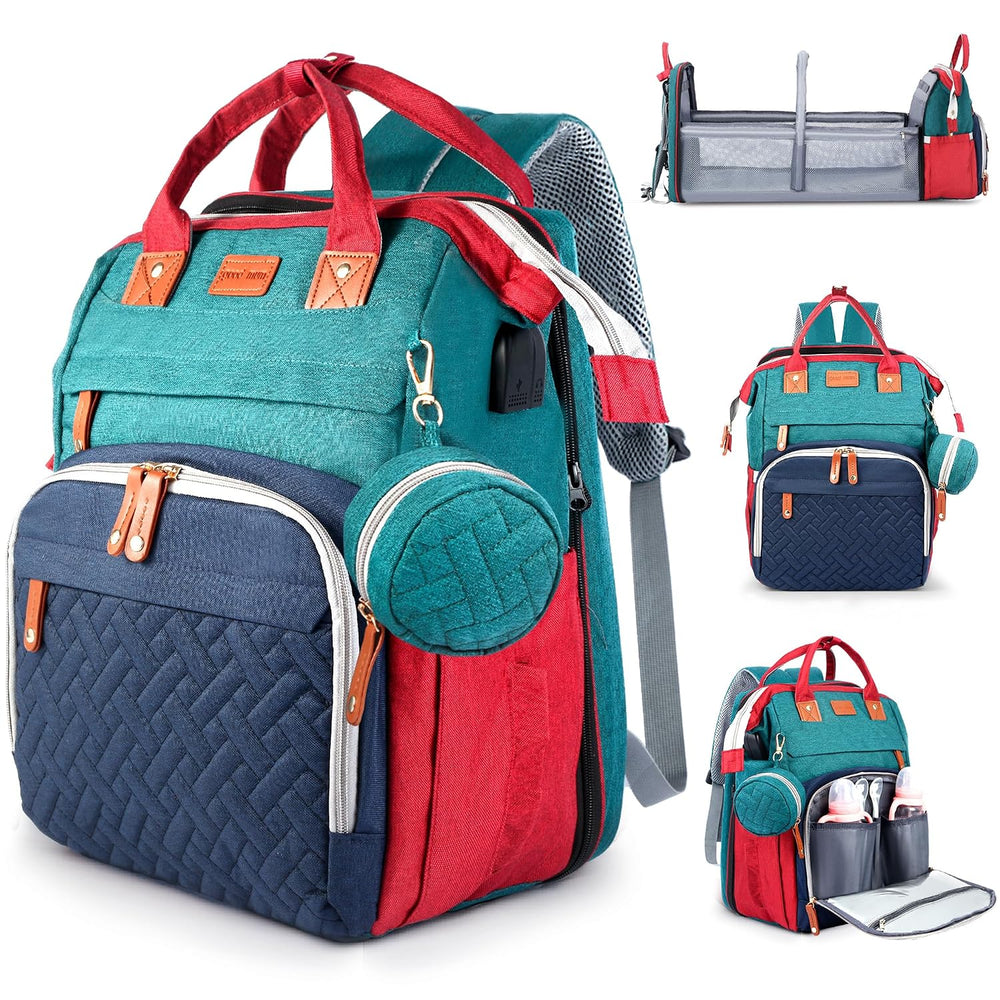 JOYCE Diaper Bag Backpack with Changing Station,Blue-Green