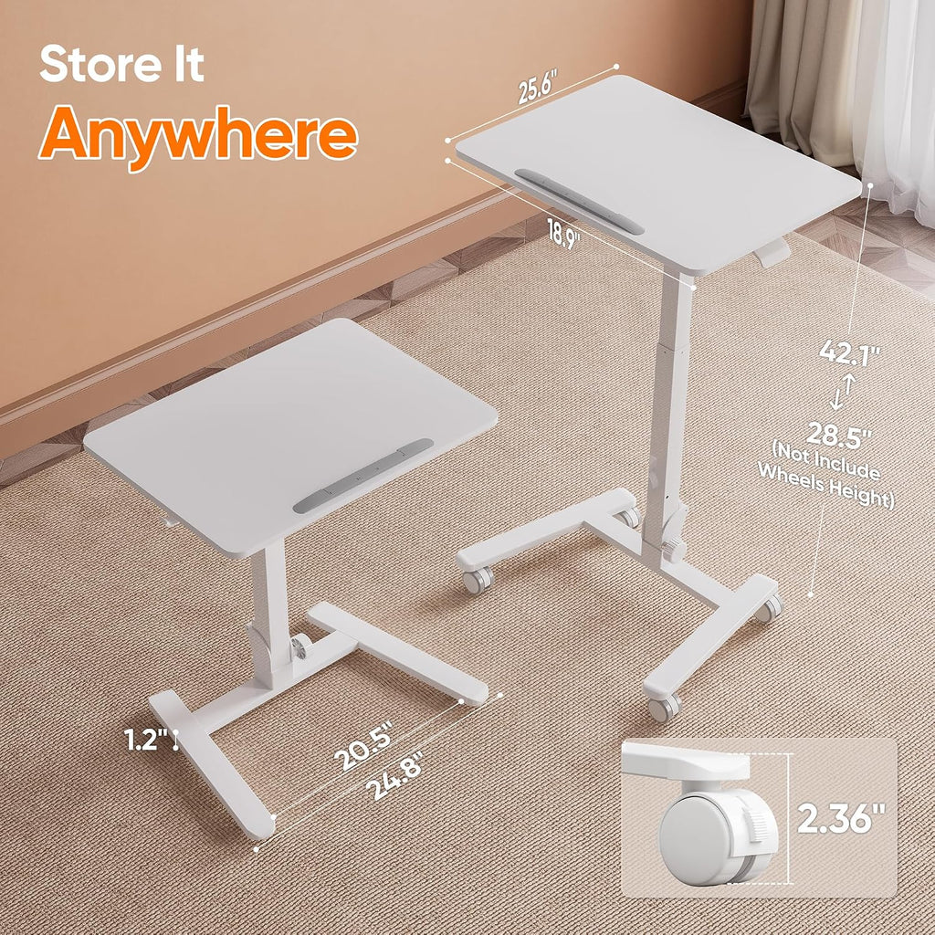 Monomi 25“ Mobile Folding Desk,Pneumatic Sit-Stand Table,No Assembly,White