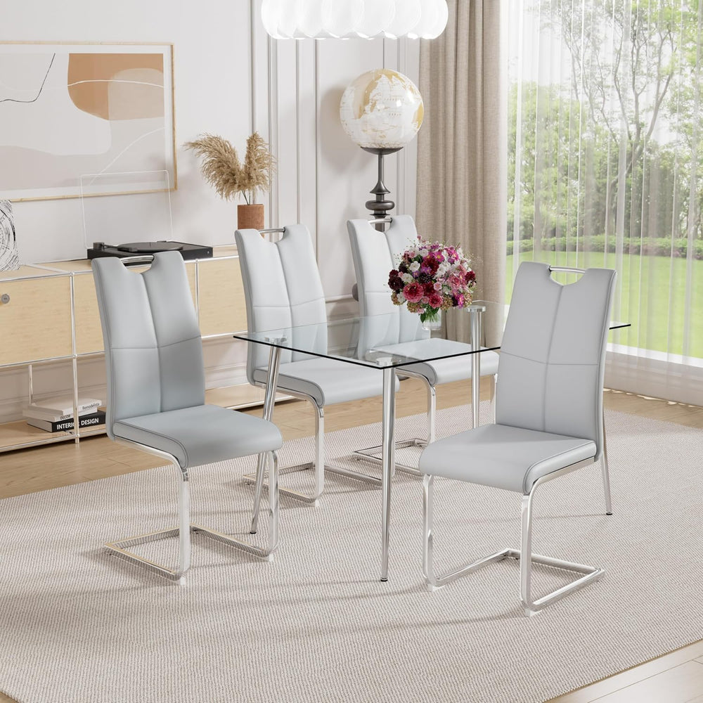 Modern Dining Chairs Set of 4 PU Faux Leather High Back Upholstered Chairs wi...