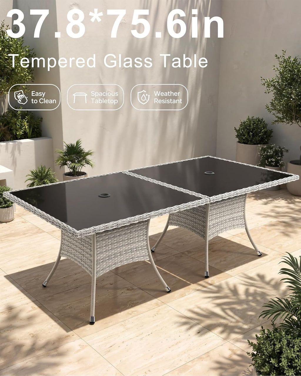 10-Piece Patio Dining Set, 2 Tempered Glass Tables & 8 Wicker Chairs