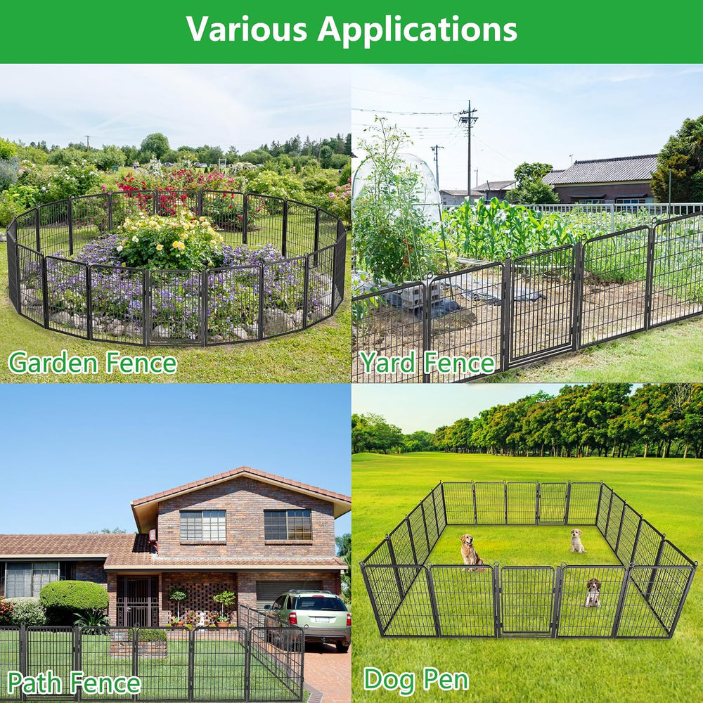 Decorative Garden Fence with Gate, 40 in(H) x 54 ft(L) Rustproof Metal Fence ...