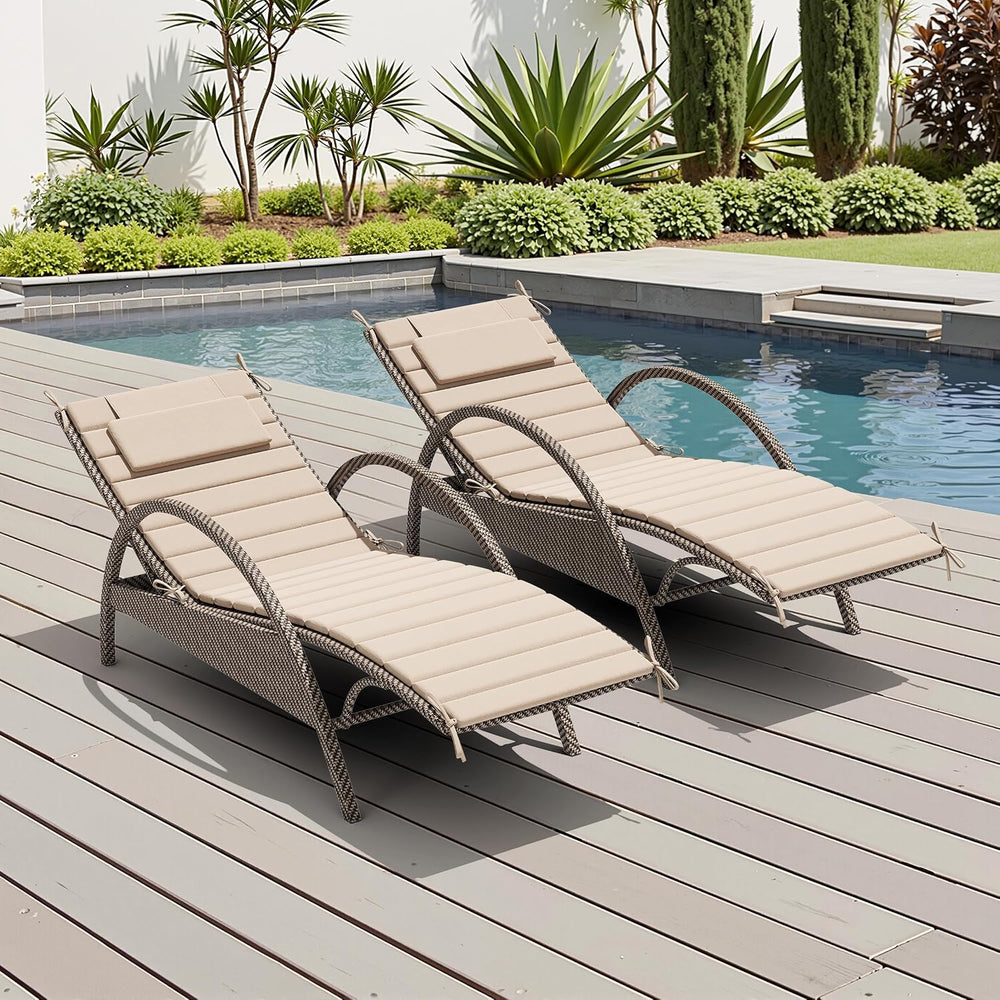 Crestlive Foldable Chaise Lounge Cushions Outdoor with Headrest, 71"x21&...