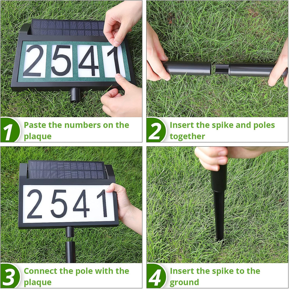 MAXvolador Solar Address Sign Lighted House Numbers for Yard, 3-light Modes
