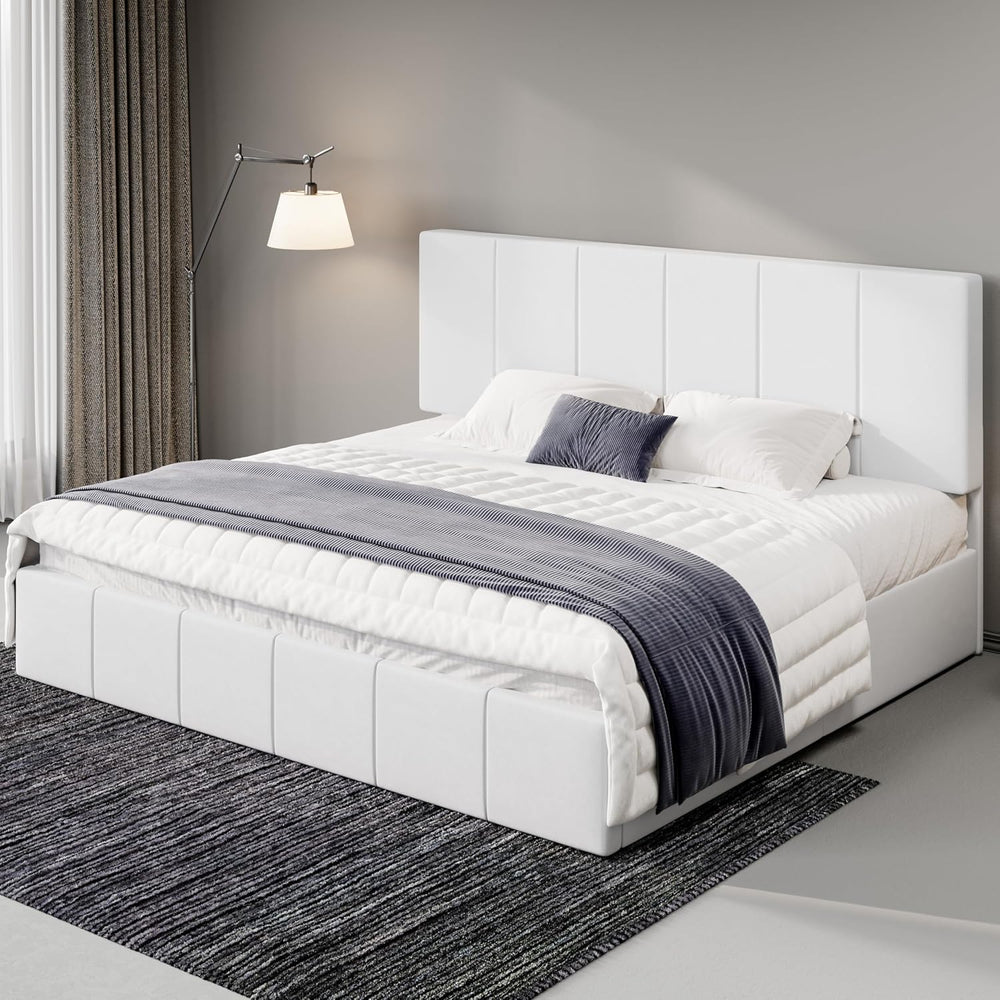 Allewie King Size Dutch Velvet Upholstered Platform Bed Frame, White
