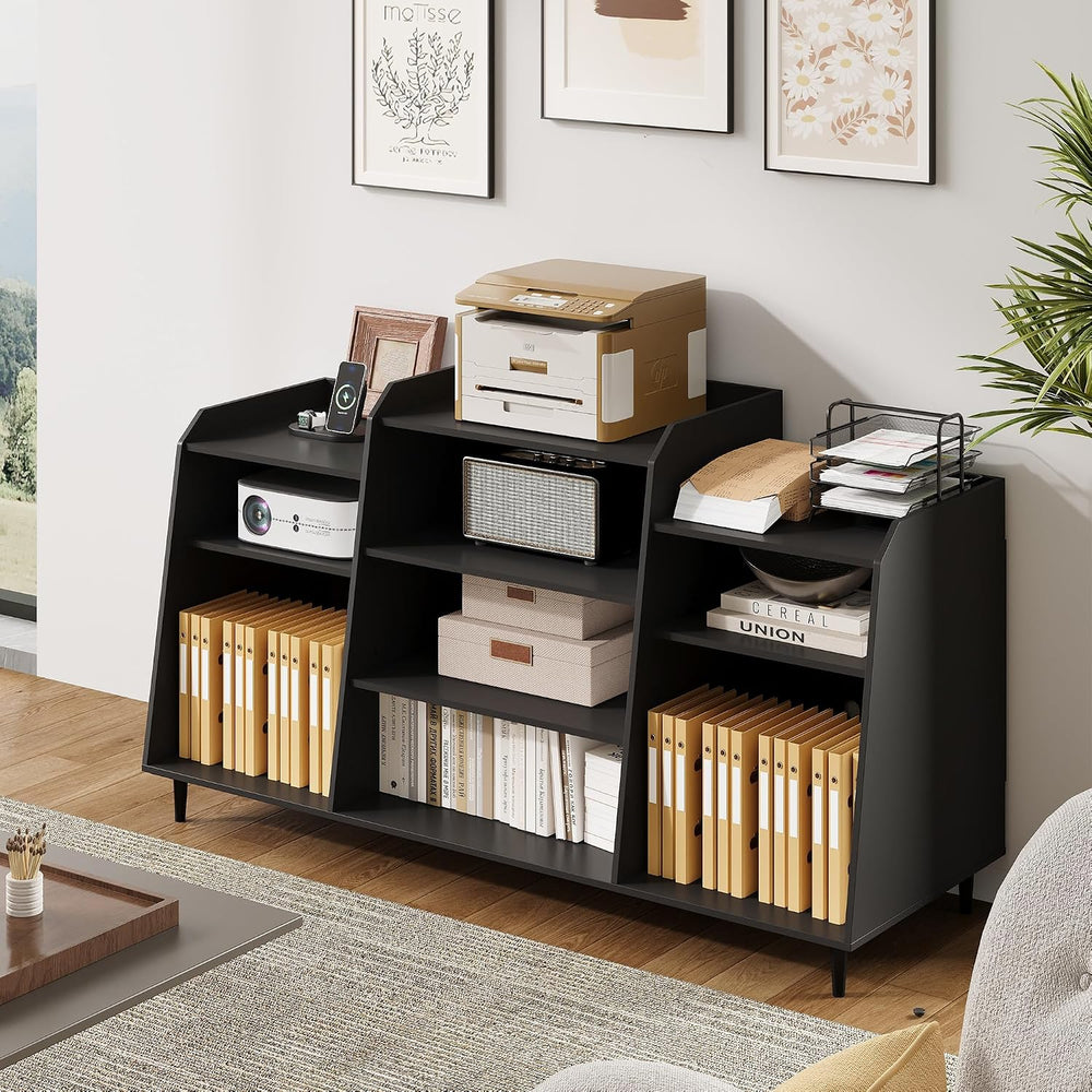 Rresyet 55" Record Player Stand with Charging Station, 4-Tier Vinyl Reco...