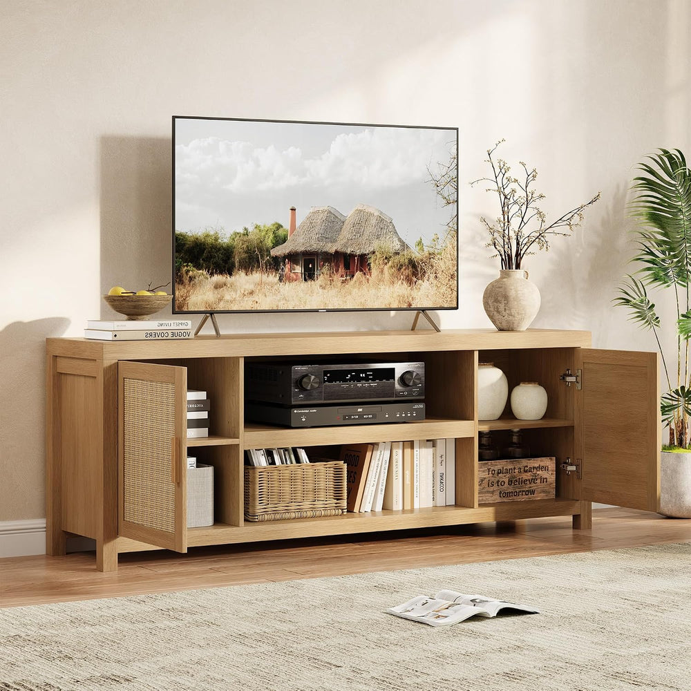 Garvee Rattan TV Stand 66 in Boho Entertainment Center