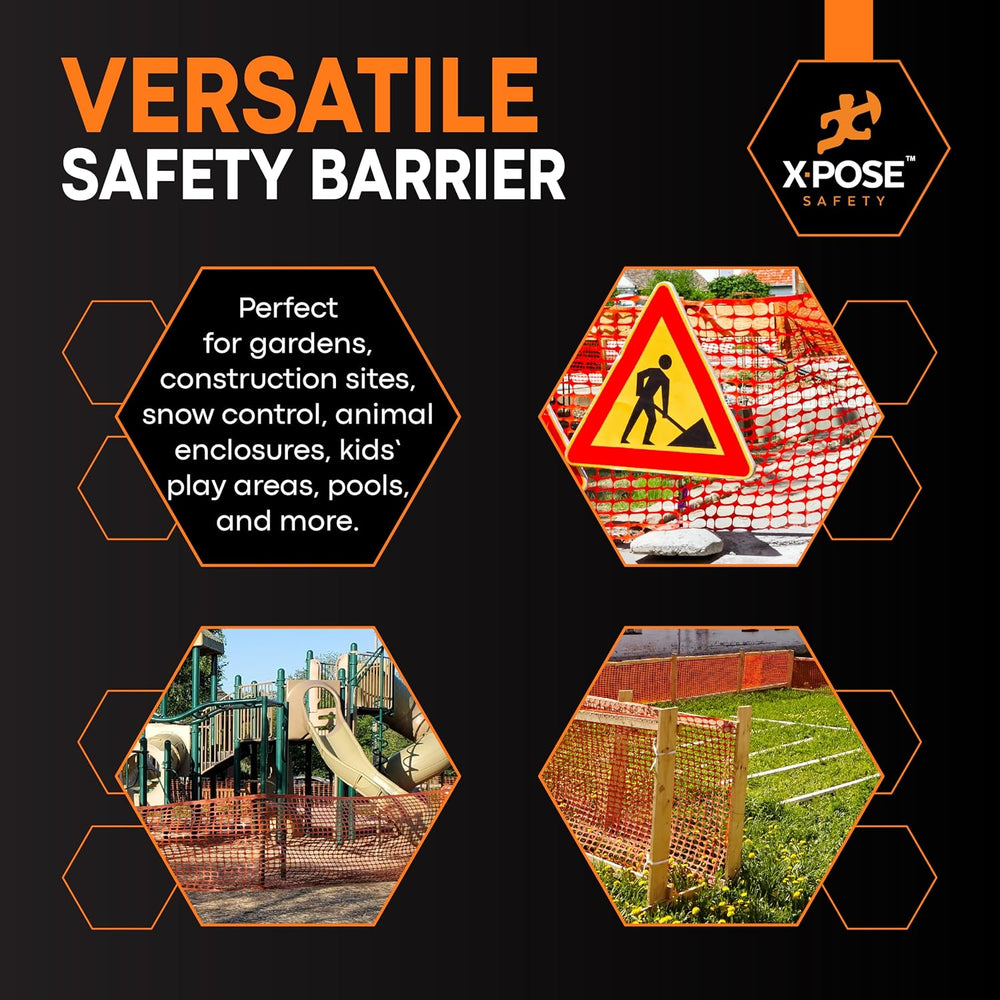 Xpose Safety Plastic Mesh Safety Fence – Heavy Duty Orange Temporary Garden F...