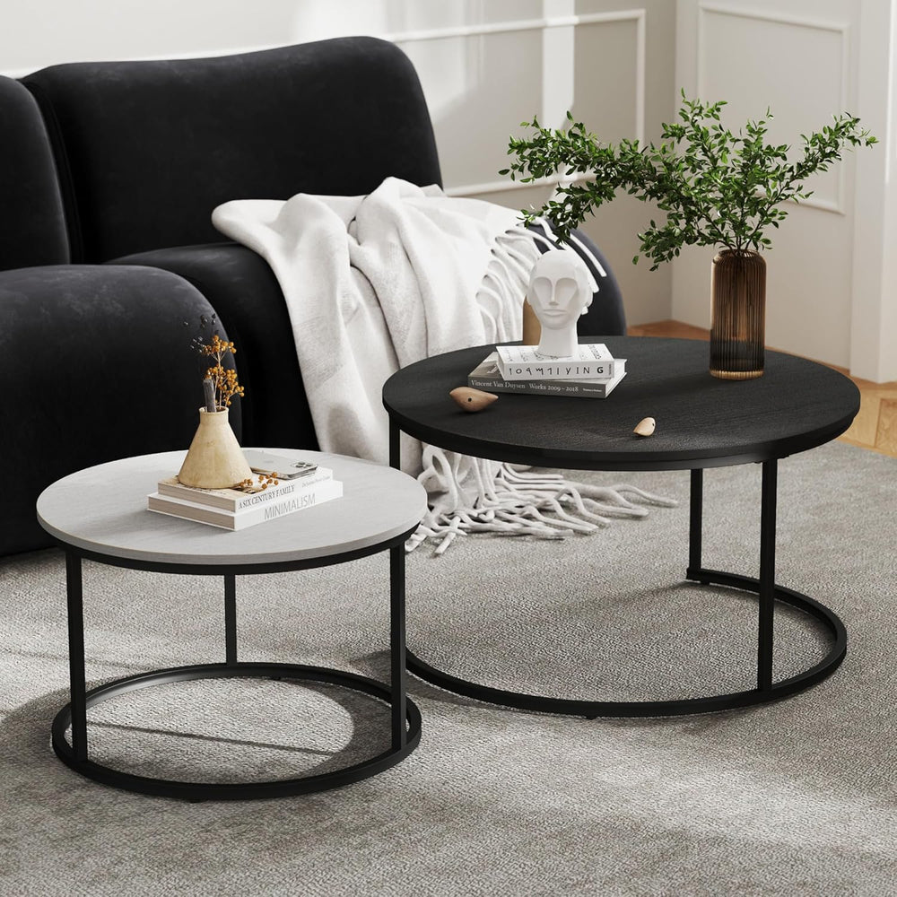 Otterease Nesting Tables Set of 2, Small Round Coffee Table for Living Room