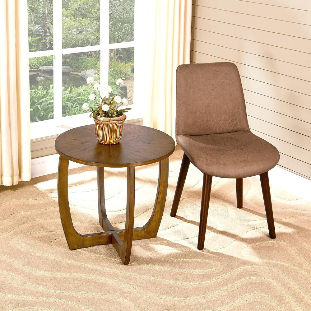 LEEMTORIG Mid Century Modern Round End Side Table Living Room, Walnut End Tab...