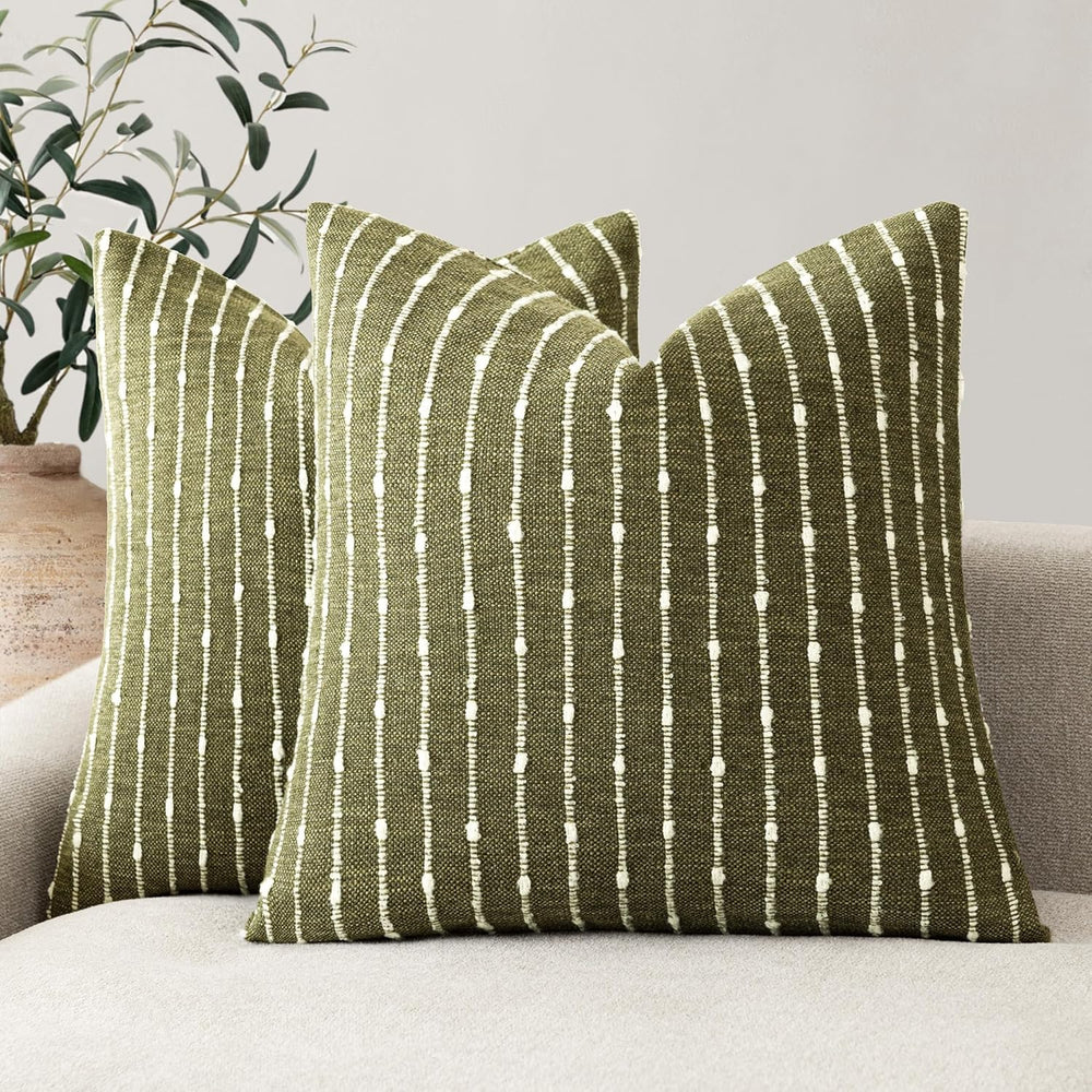 Foindtower Decorative Striped Boucle Throw Pillow Covers 22x22 Olive Green