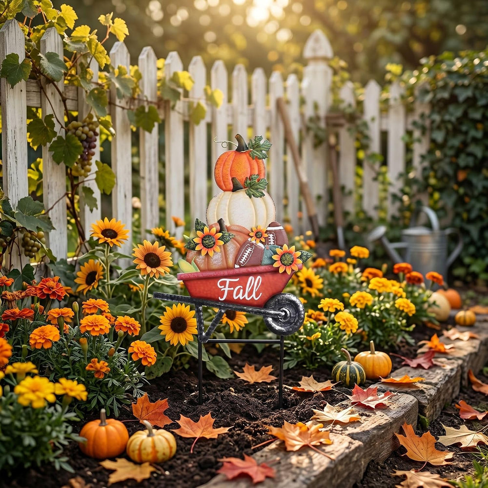 TERESA'S COLLECTIONS Fall Outdoor Decor Pumpkins Metal Garden Stake 23"