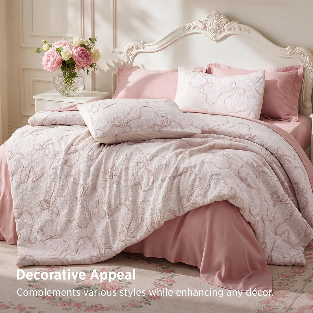 Bedsure Pink Comforter Set Cute Bow Bedding Set King GentleSoft™ 3 Pieces