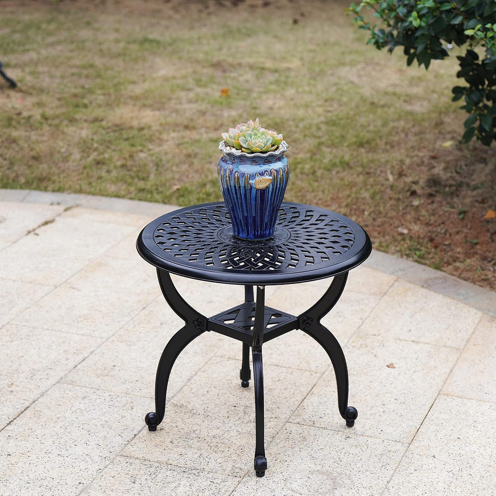 Mandolin Black Cast Aluminum Round Outdoor Patio Coffee End Table