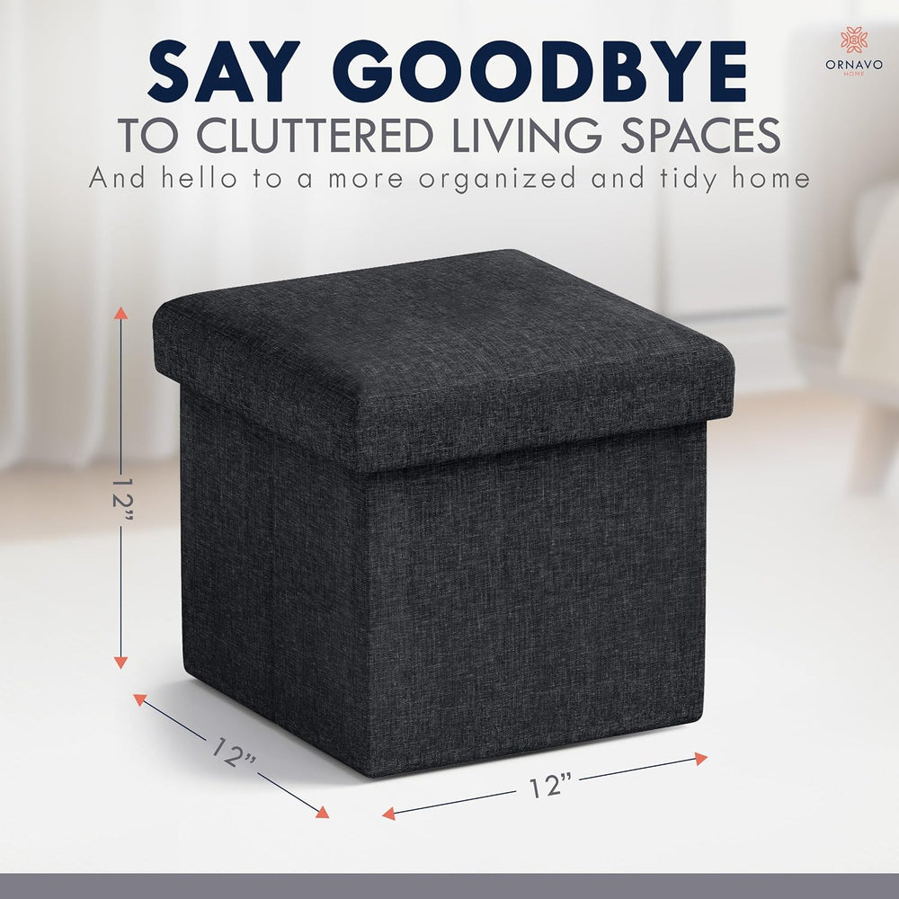Ornavo Home Small Square Storage Ottoman, Set of 2, 12x12x12, Black