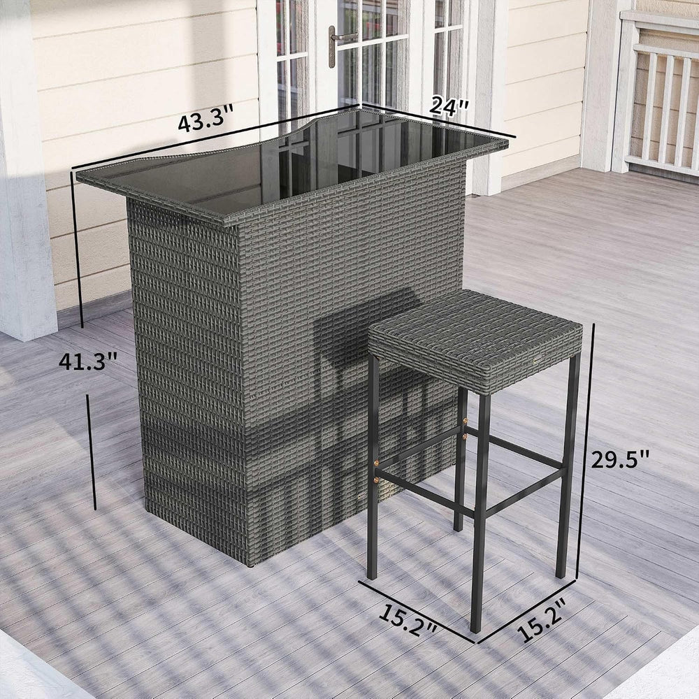 Outsunny 5 Piece Wicker Outdoor Bar Set with Glass Table Top Dark Gray