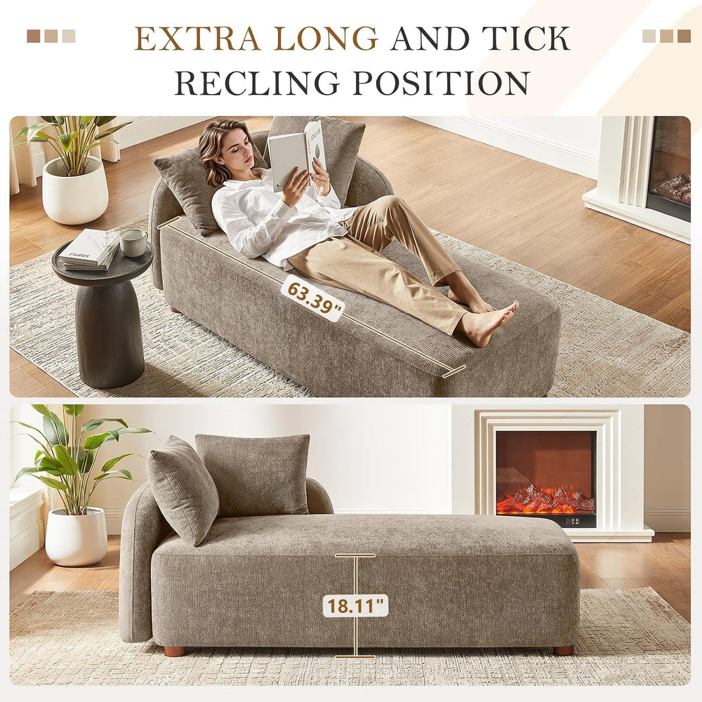 68.9" Chaise Lounge Chair Indoor with Left Facing, Chenille Camel