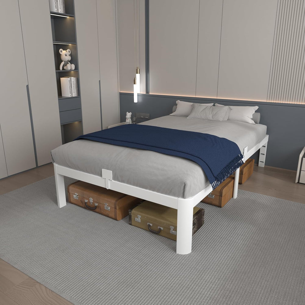12 Inch Twin Bed Frame with Metal Gasket, White Single Bed Base