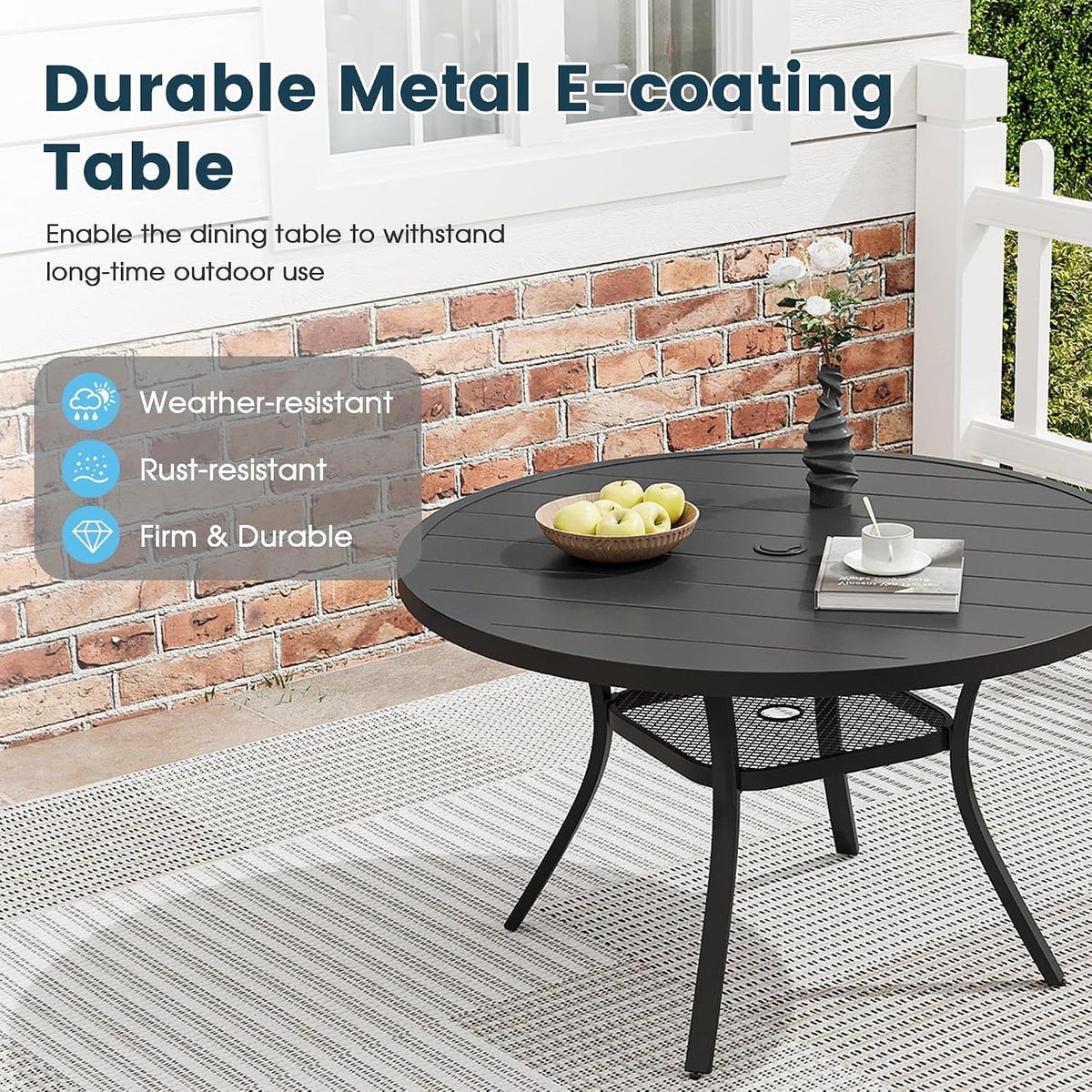 7PCS Outdoor Patio Dining Set, 47.6" Metal Table&6 Chairs