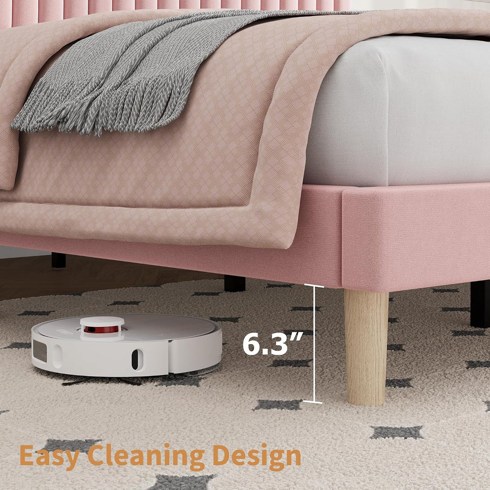 Full Bed Frame with Adjustable Headboard, Velvet Upholstered Platform Bed