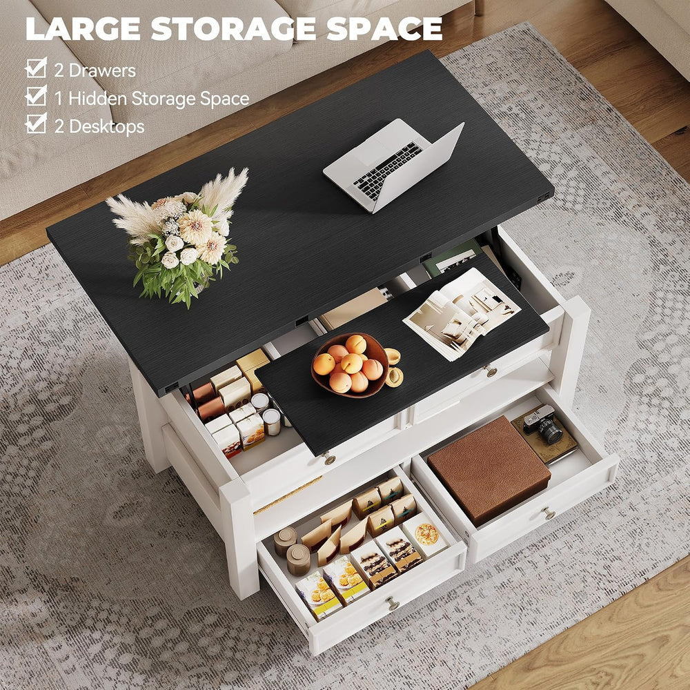 YITAHOME 4-in-1 Lift Top Convertible Coffee Table with Drawers, Black Top