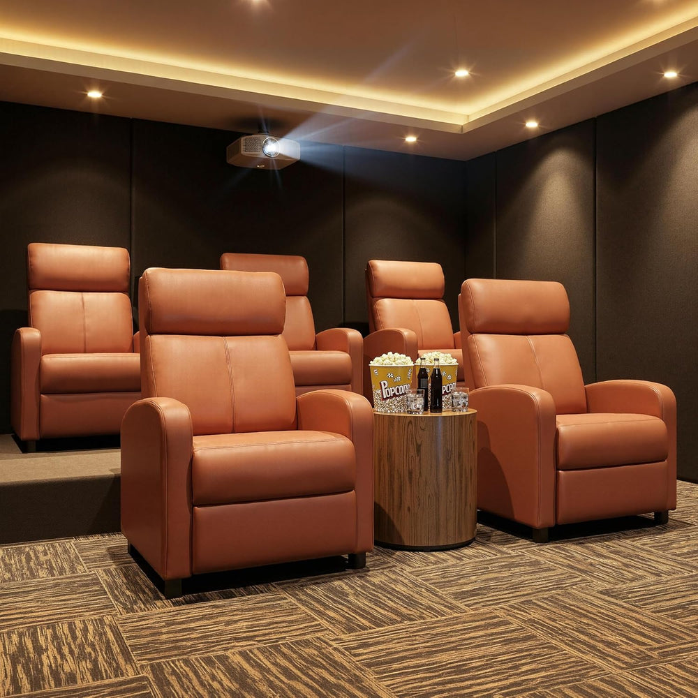 Yaheetech Home Theater Seating Faux Leather Recliner Chair Tan