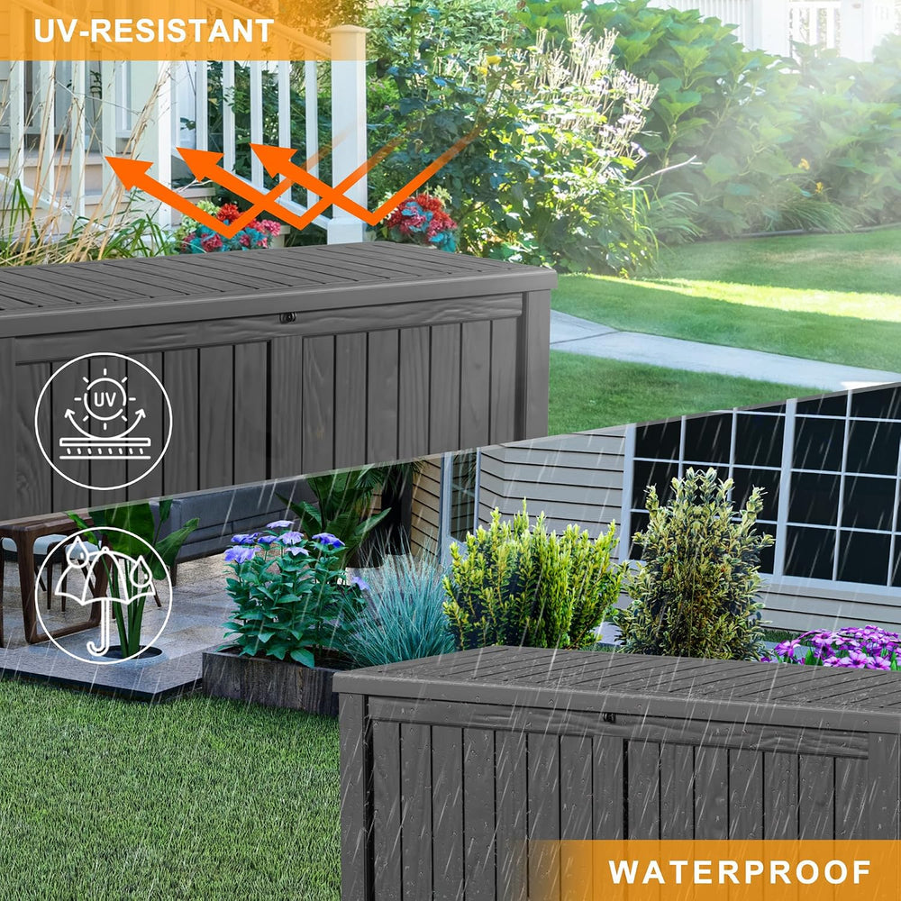 DRATO 150 Gallon Outdoor Storage Box Waterproof, Resin Large Deck Box for Pat...