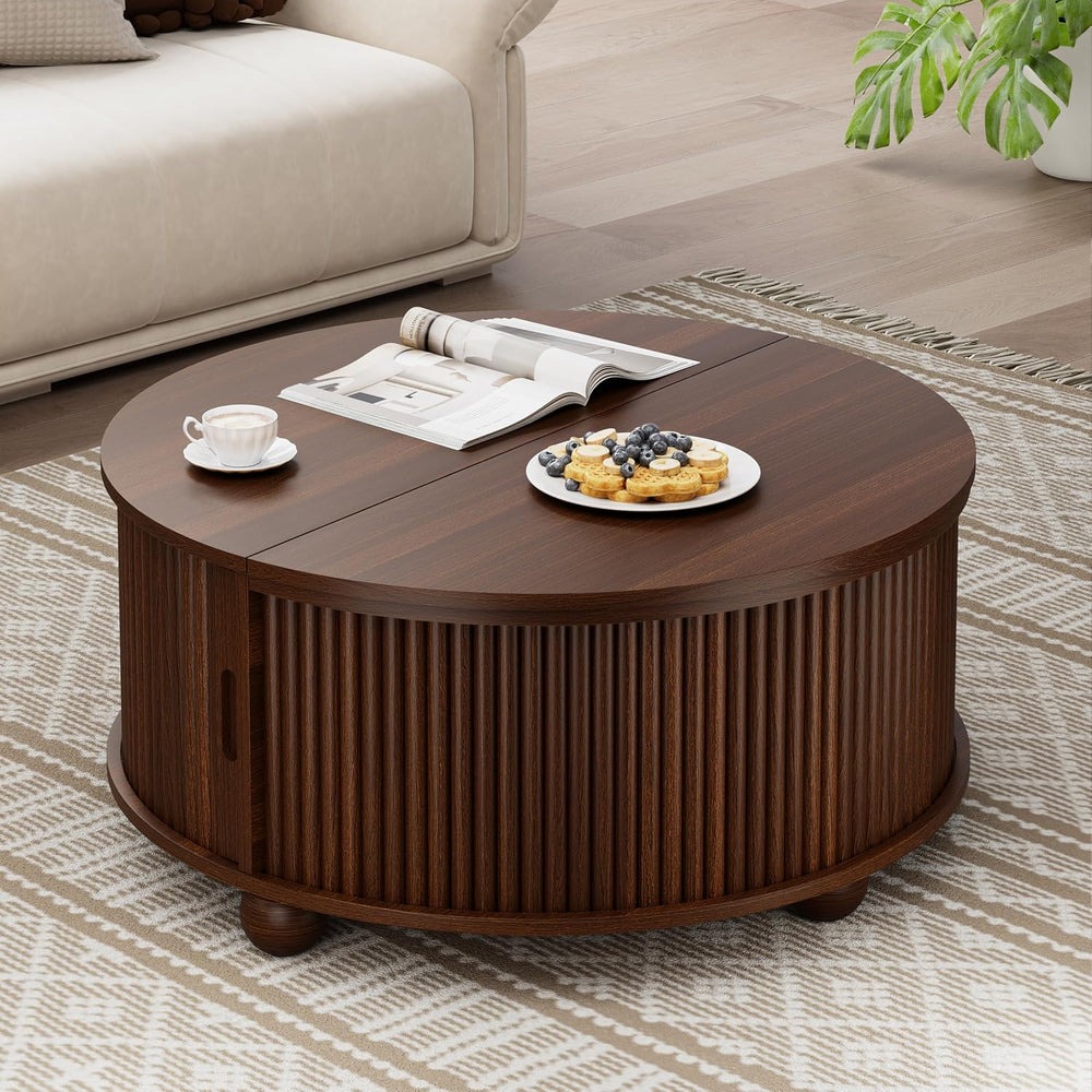 DHH Fluted Round Coffee Tables,31.5" Mid Century Modern Circle Drum Tabl...