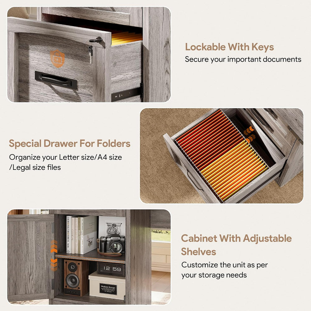 Decofy 67" Farmhouse L Shaped Standing Desk with Drawers Home Office Exe...