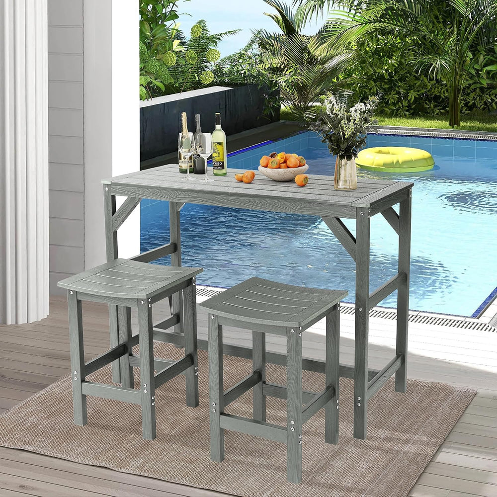 HIPS Outdoor Patio Bar Set, All Weather HIPS Bar Table and Chairs Set for Out...