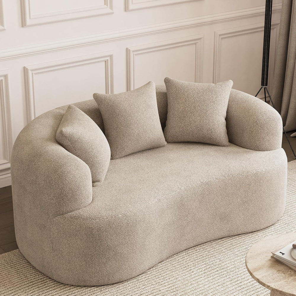 ONEMMLION 69" Modern Curved Loveseat Sofa for Living Room, Light Brown