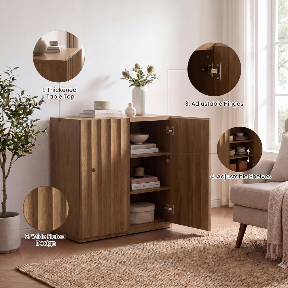 VividVibe Sideboard Cabinet, 62.74" Buffet Fluted Cabinet, Amber Oak