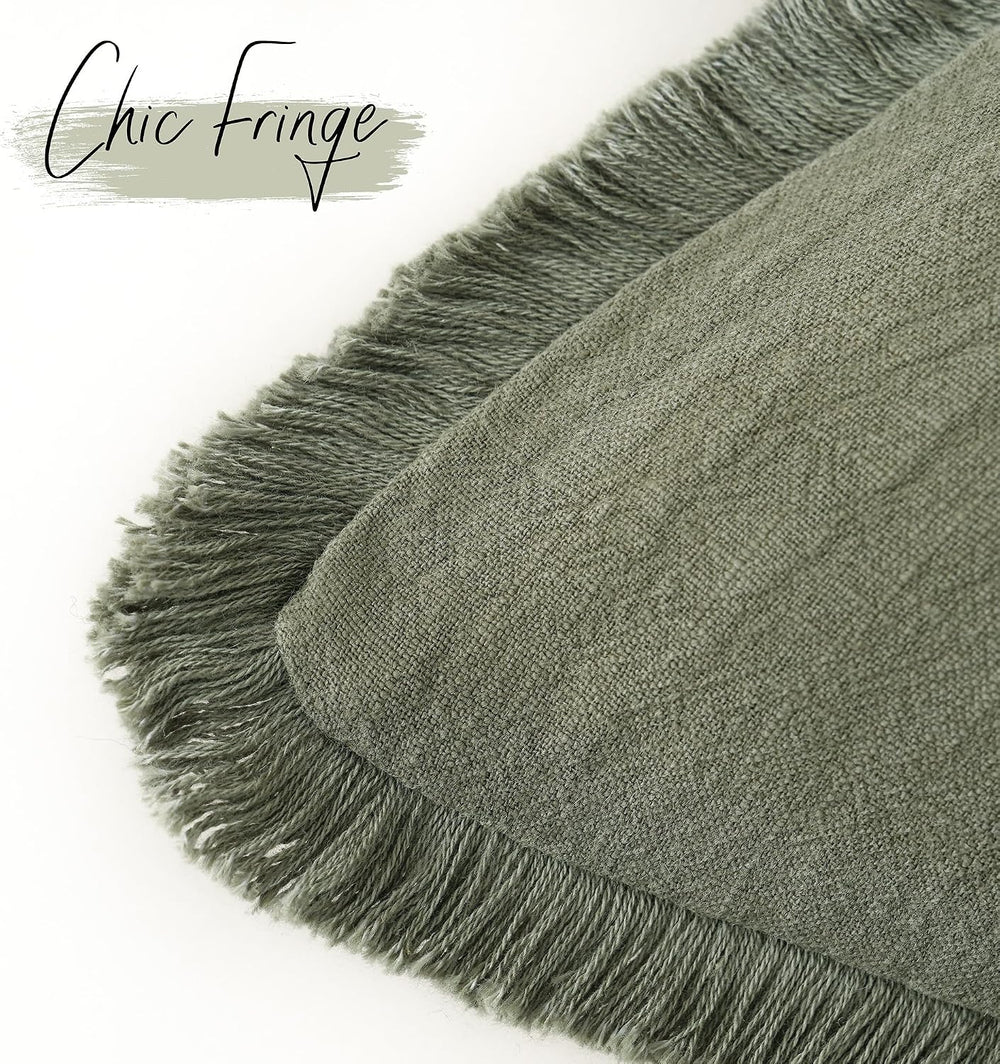 Foindtower Decorative Linen Fringe Throw Pillow Covers 24×24 Olive Green