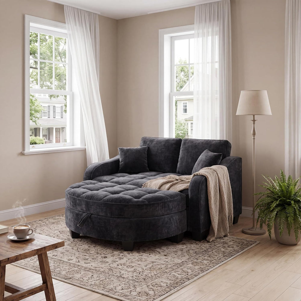 ERYE Chenille Tufted Loveseat Sofa and Ottoman Set