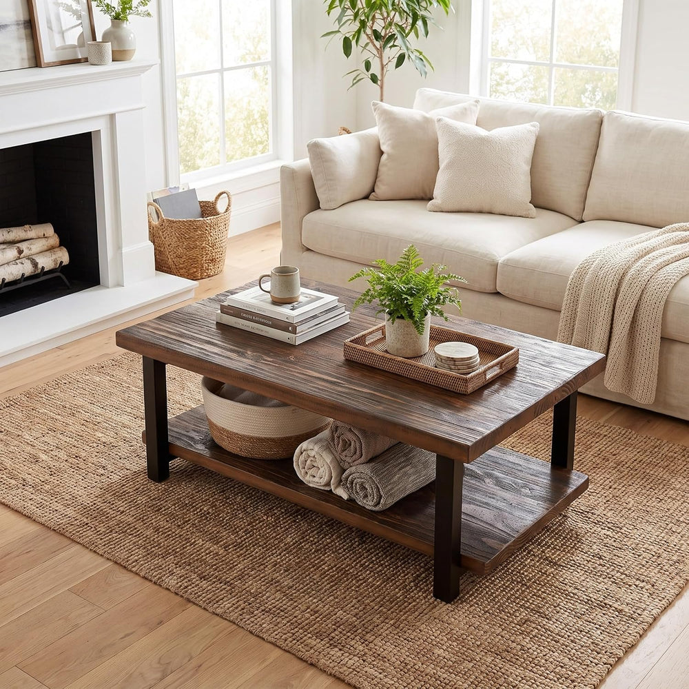 Alaterre Furniture Pomona Solid Wood Coffee Table, Rustic Brown, 48”